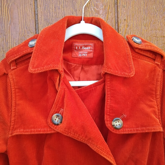 L.L. Bean Burnt Orange Corduroy Belted Trench Coat Pea Coat Size XS Petite - Picture 10 of 15